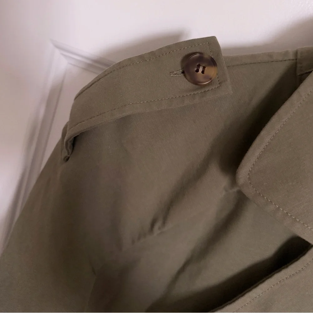 Nordstrom Cropped Olive/Green Trench Jacket Double Breasted Lightweight Coat xs - Picture 7 of 8